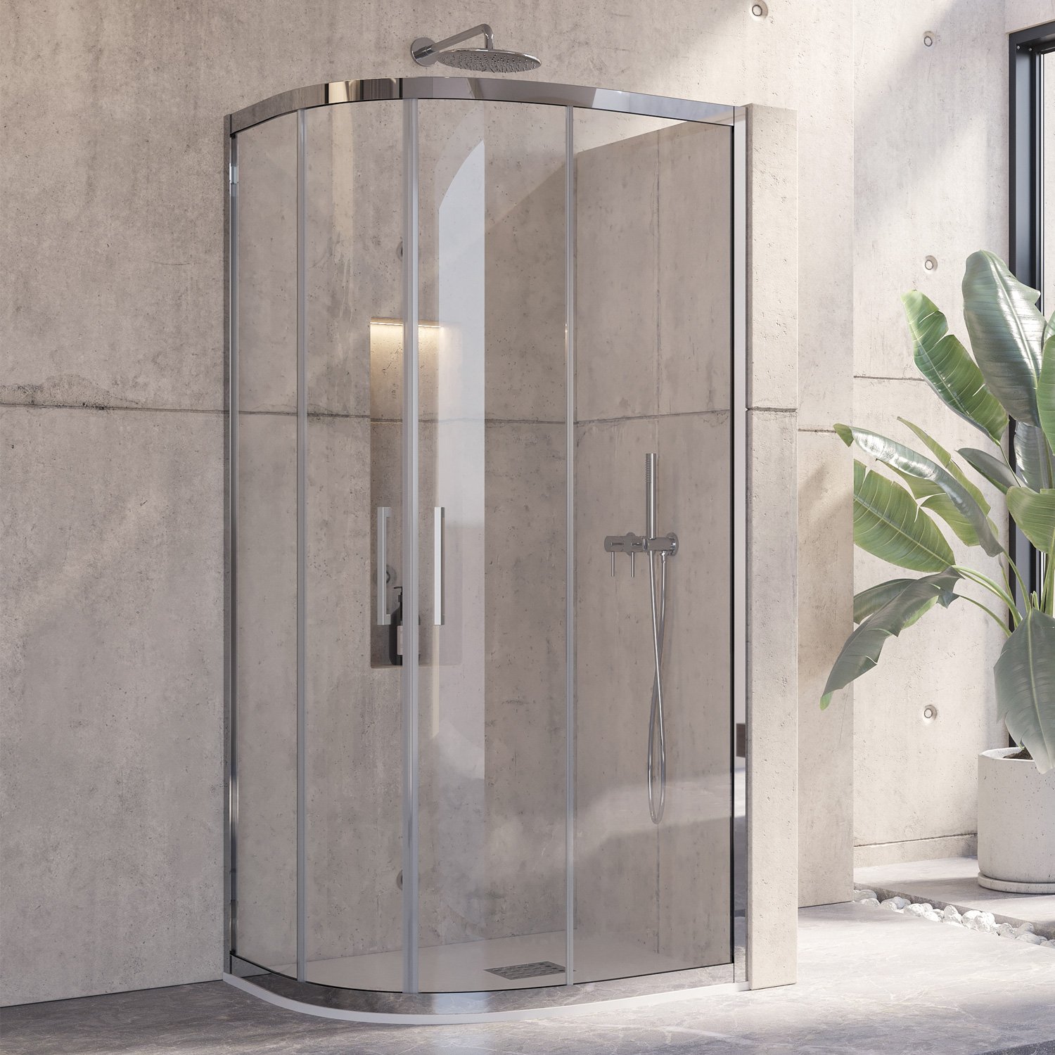 Καμπίνα ημικυκλική με διάφανο κρύσταλλο INOX 200 Cromo KARAG