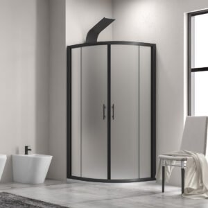 Καμπίνα ημικυκλική με σατινέ κρύσταλλο FLORA 200 Black KARAG 80x80x190cm